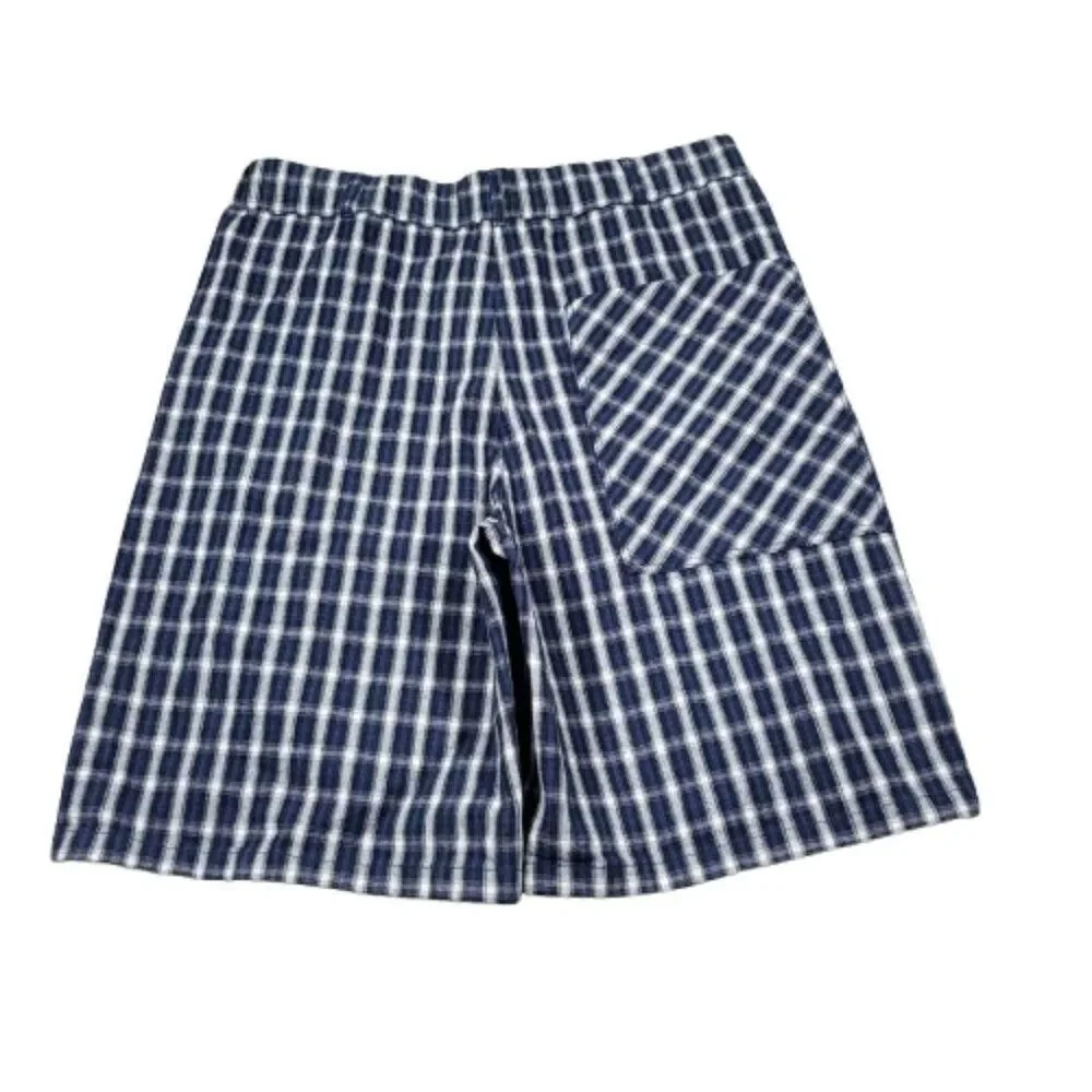 Urban Outfitters Playa Plaid Longline Shorts Size Large Blue White Relaxed Baggy